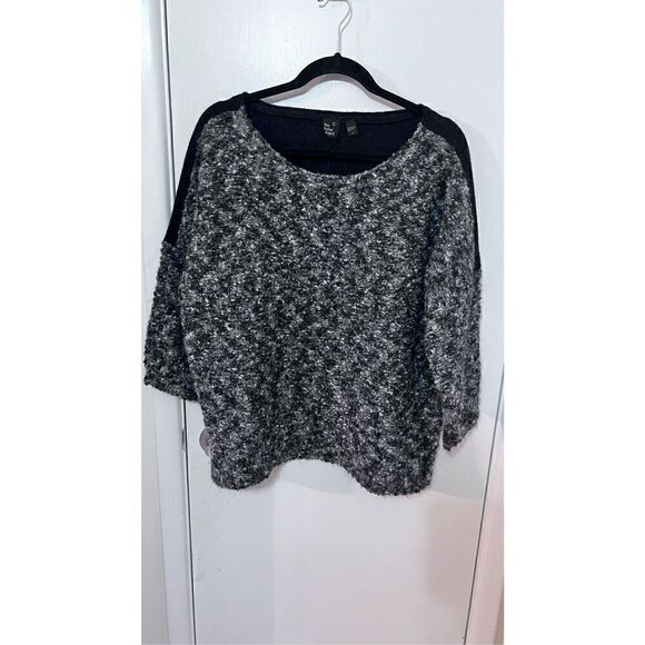 Eileen Fisher Project Boucle Knit Black Gray Sweater SIZE L Mohair Wool - Picture 1 of 9
